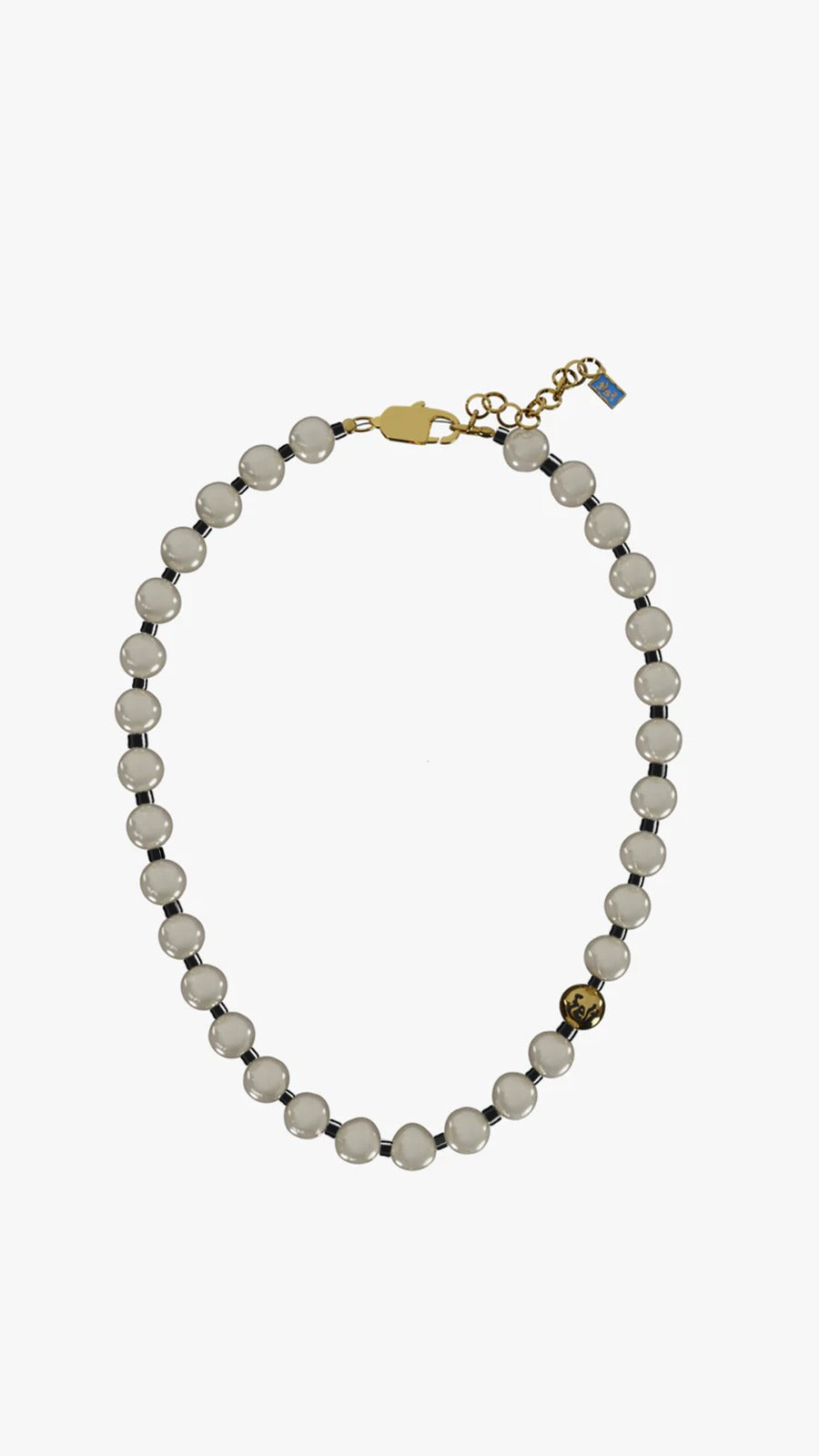 Thin pearl black gold necklace