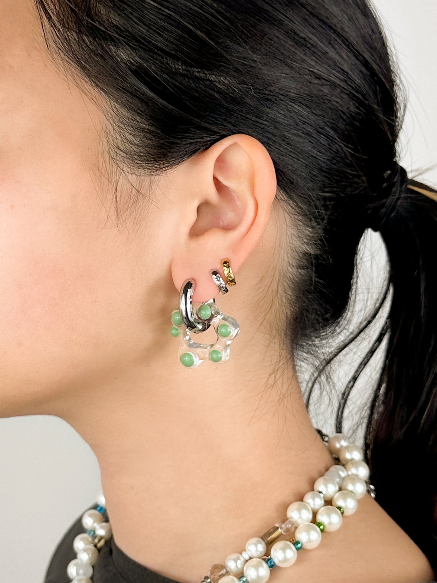 Oyo FLWR green silver earring (pair)