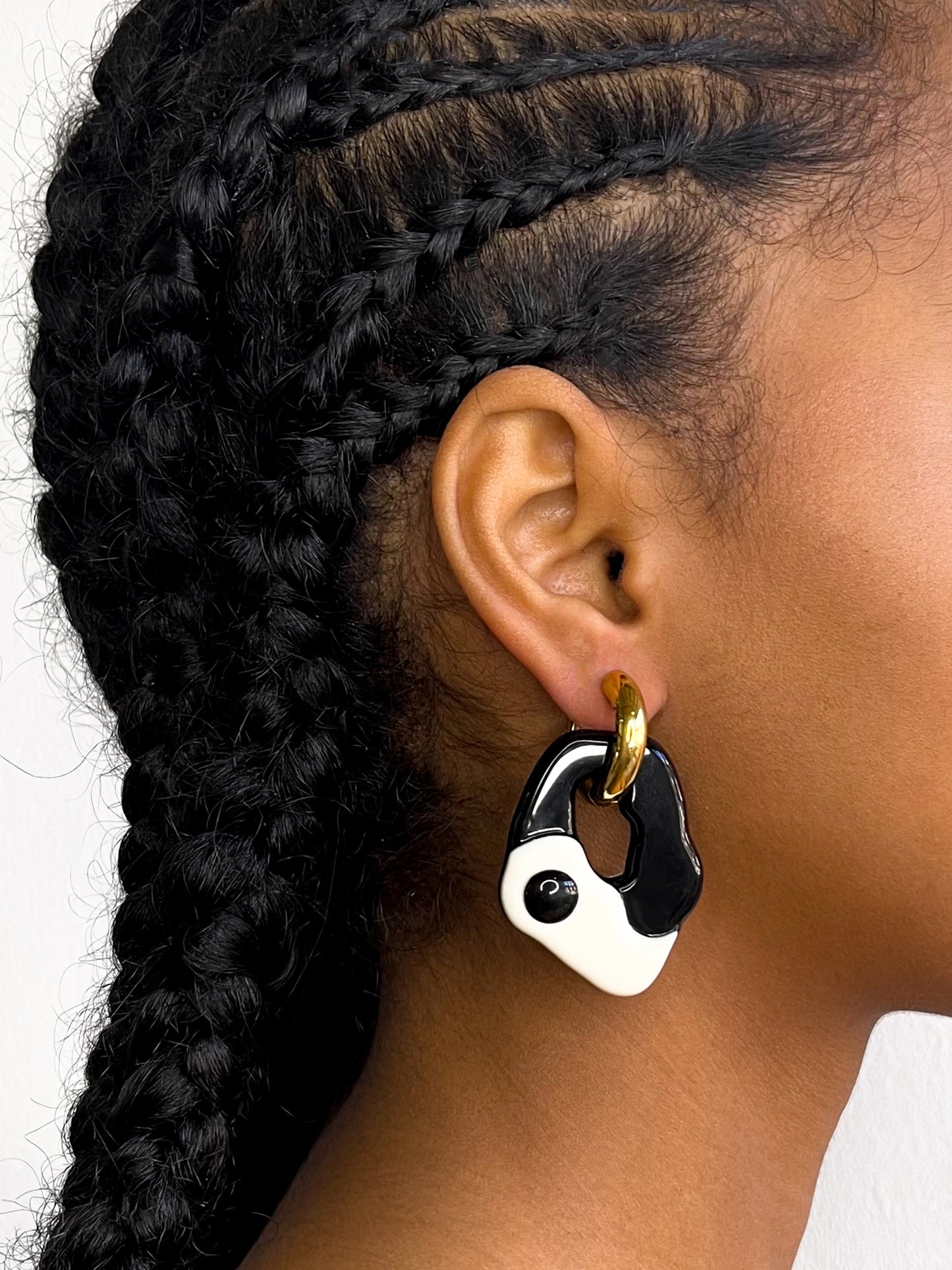 Yin Yang black white gold earring