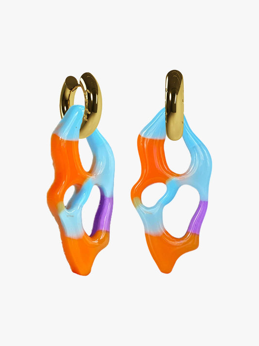 Ami orange blue gold earring (single)