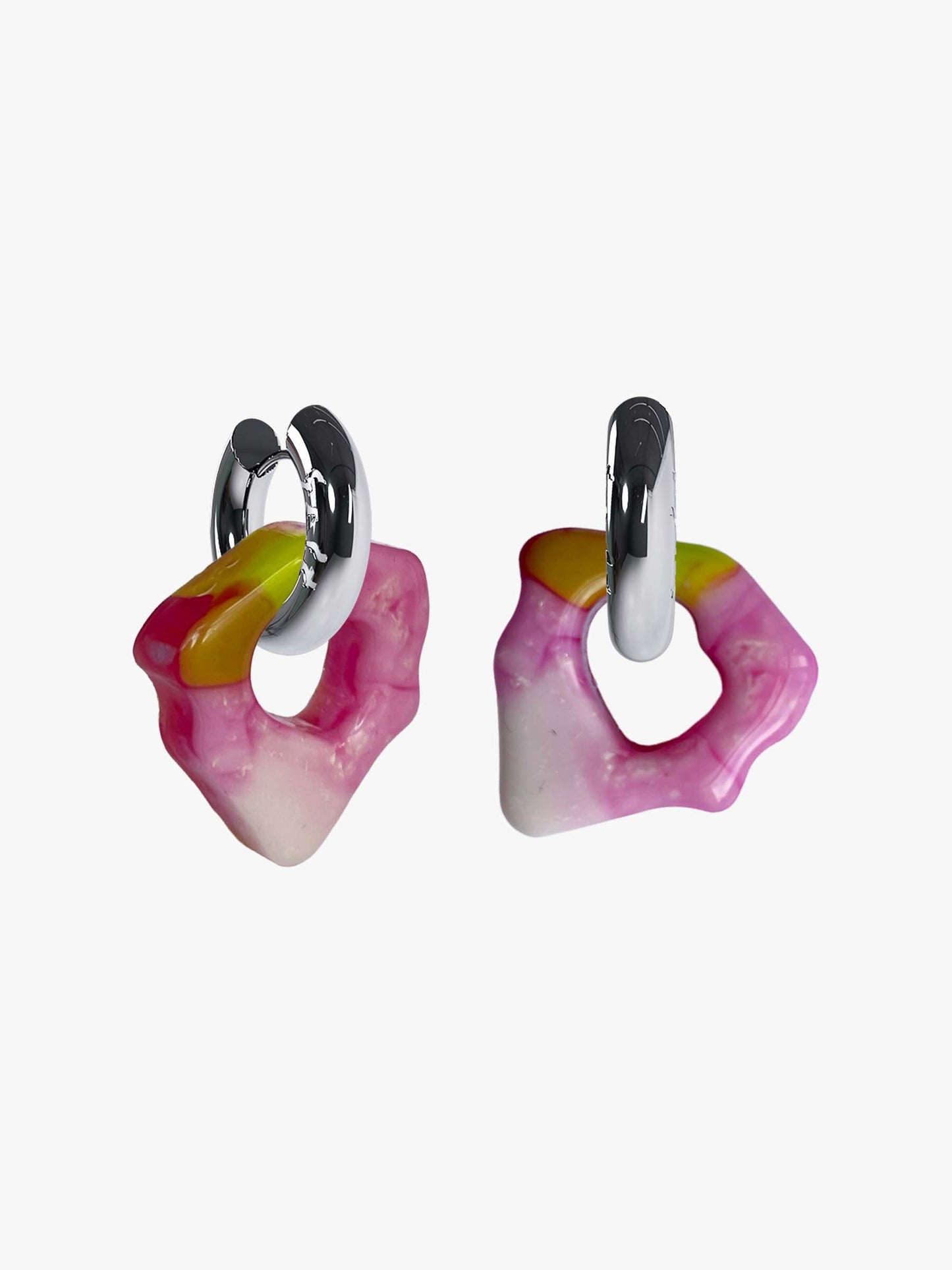 Ora marble pink green silver earring (pair)