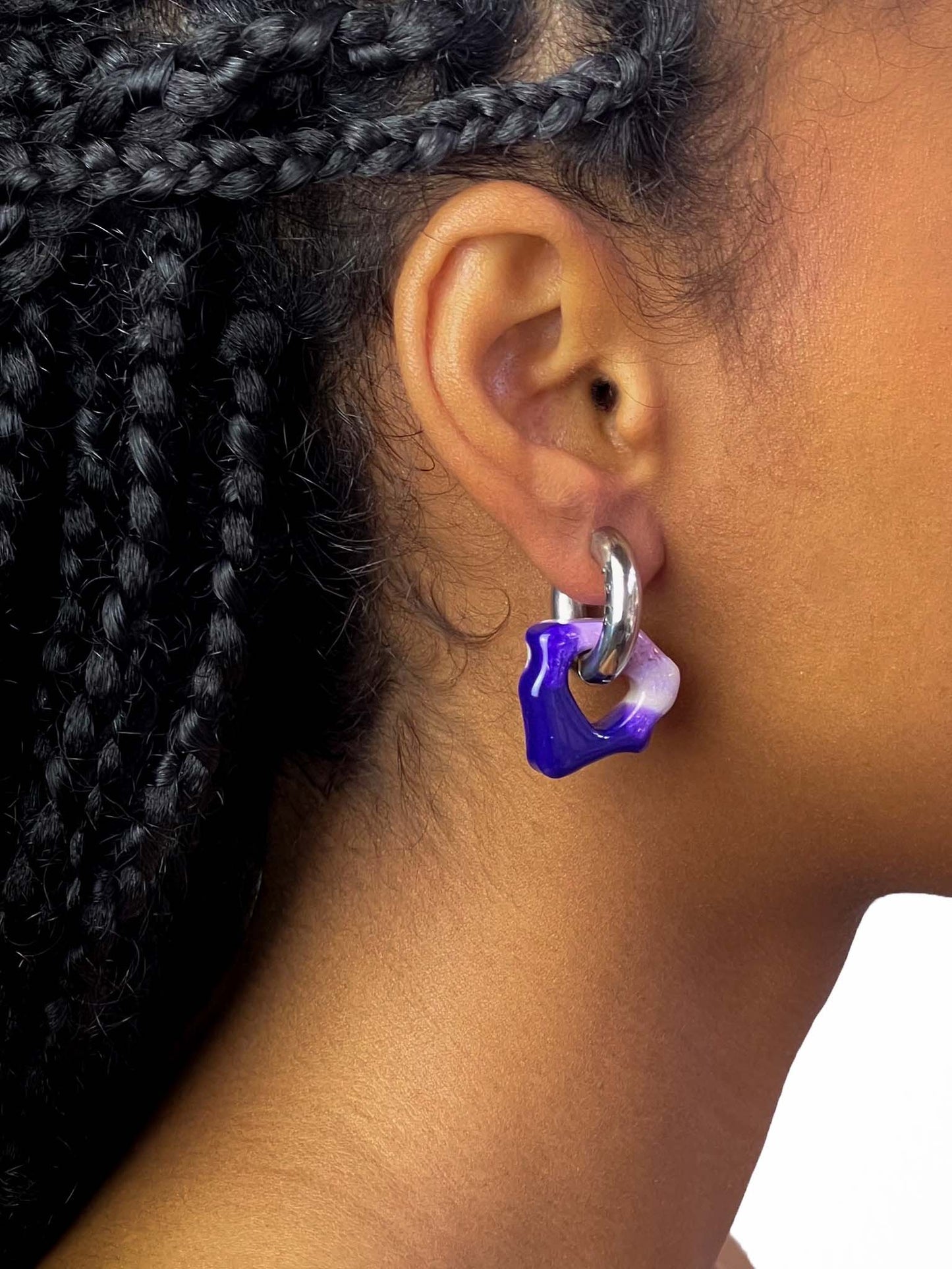 Ora marble orange purple silver earring (pair)