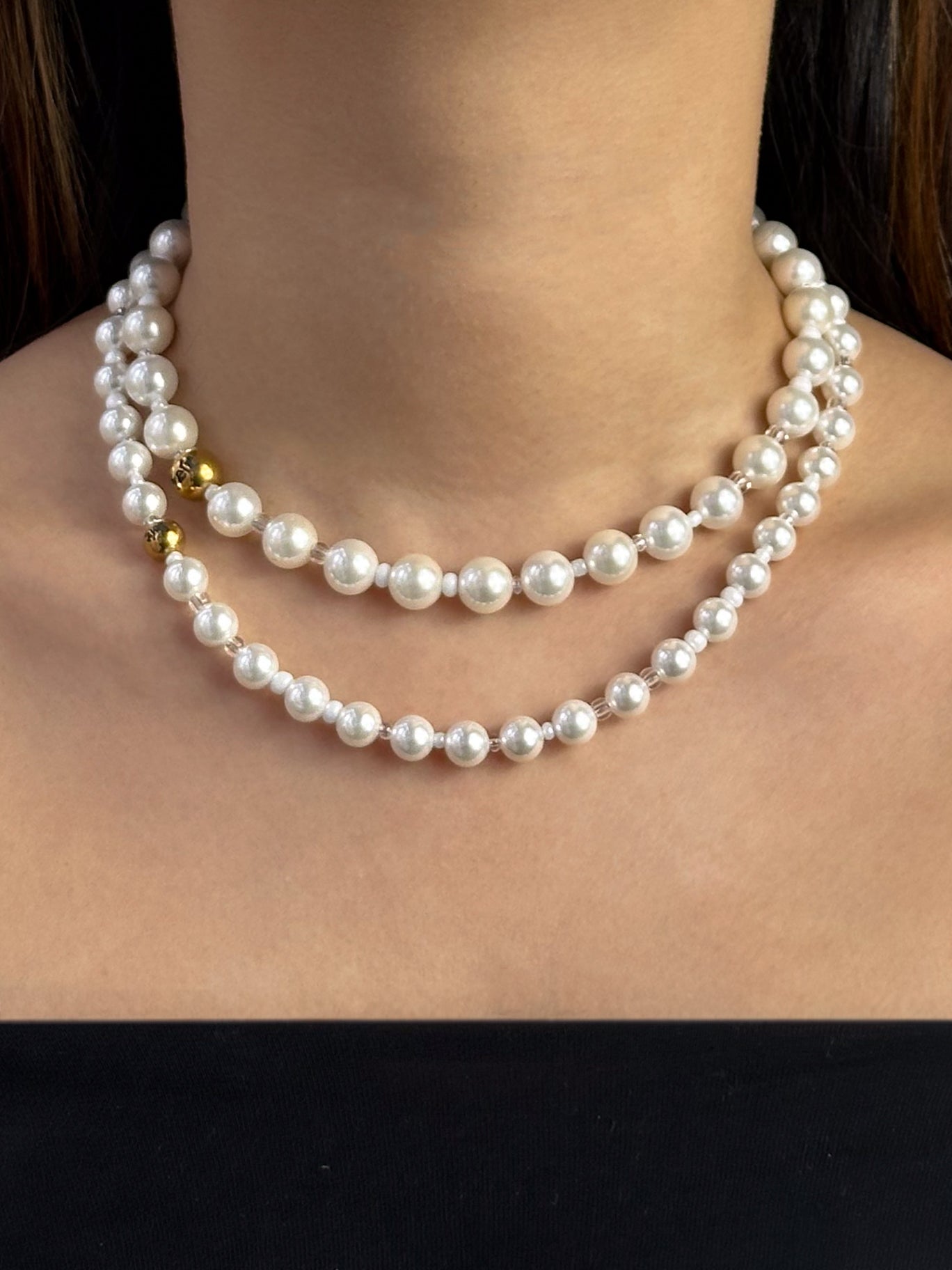 Slim pearl white silver necklace