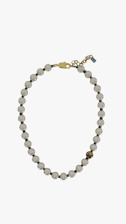 Thin pearl black gold necklace