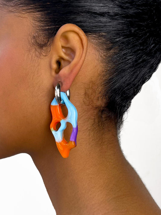 Ami orange blue silver earring (single)