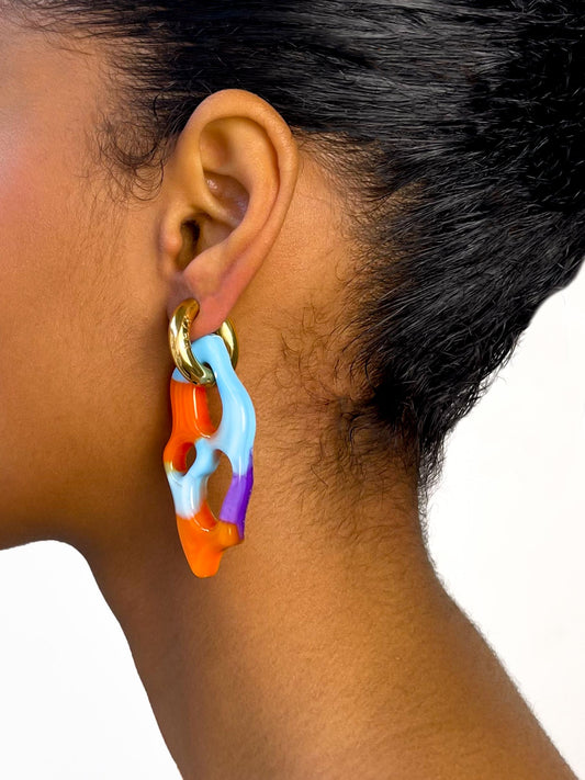 Ami orange blue gold earring (single)
