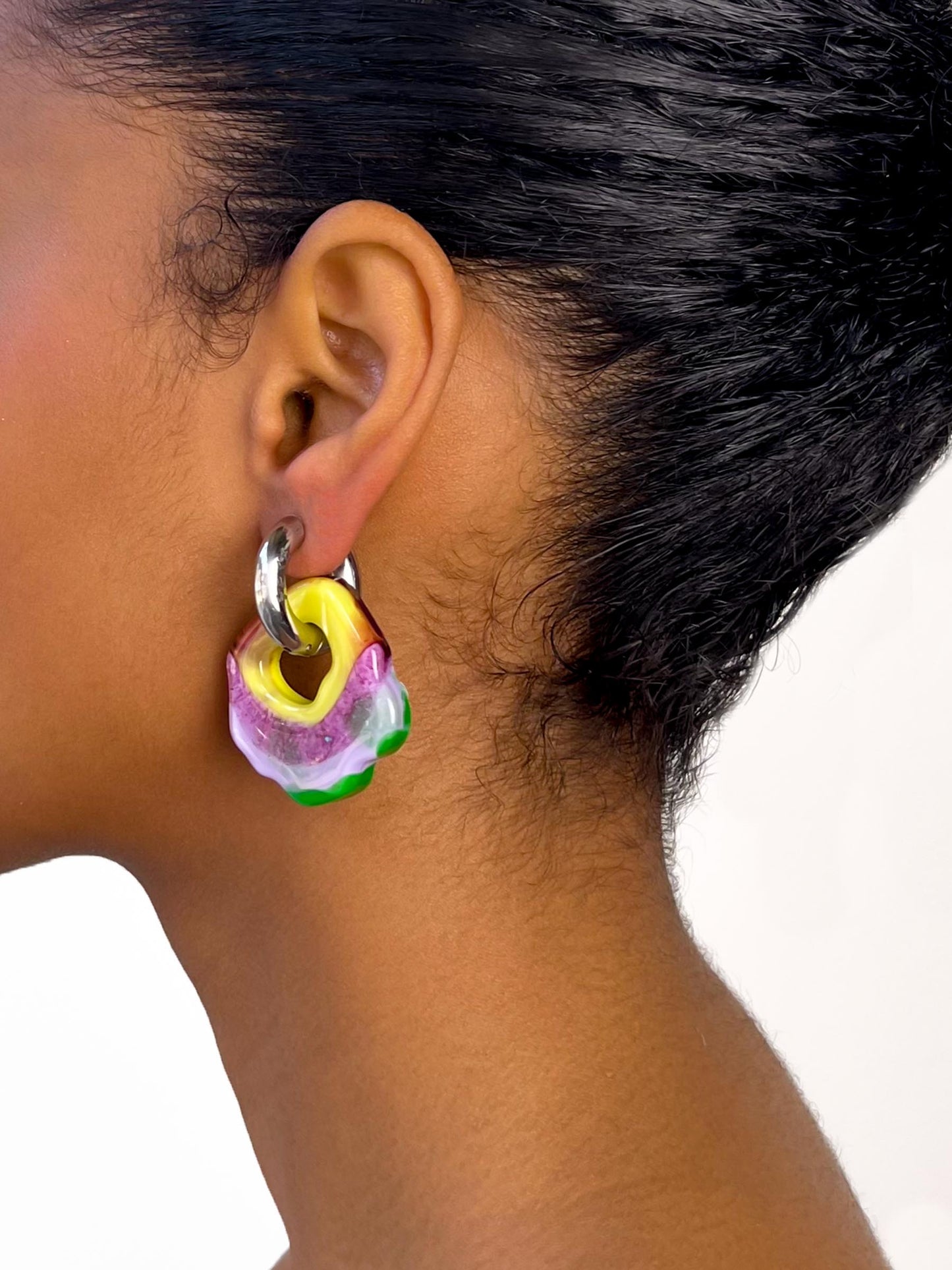 Ami Abe yellow multicolor silver earring (pair)