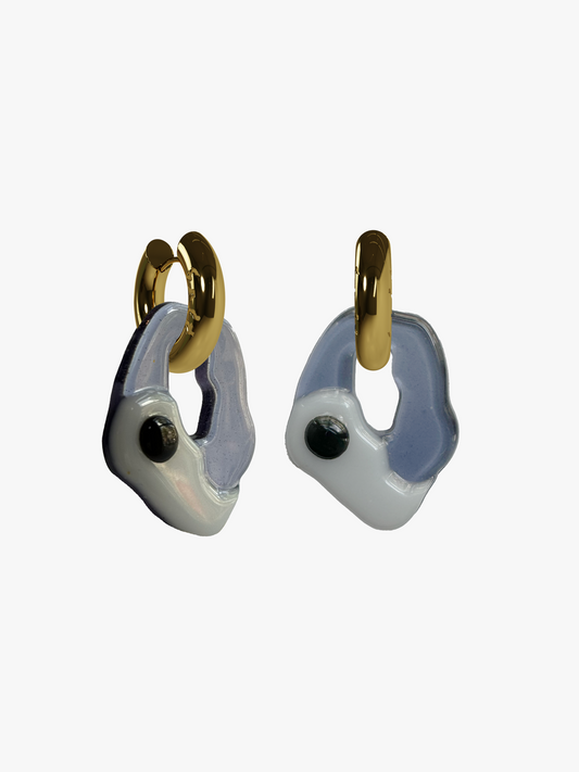 Yin Yang grey mist gold earring (pair)