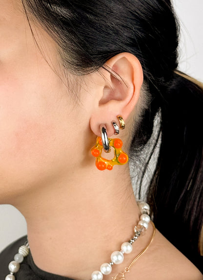 Oyo FLWR  orange silver earring (pair)
