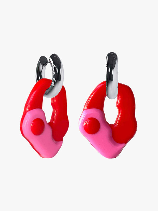 Yin Yang red pink silver earring (pair)