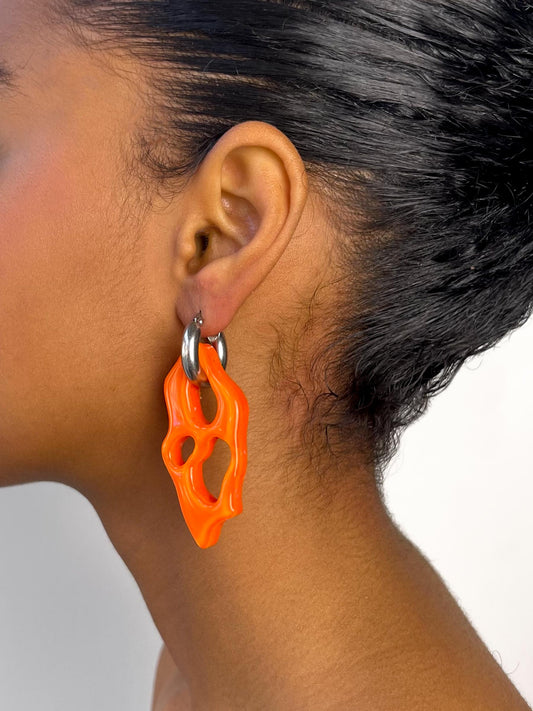 Ami orange silver earring (single)