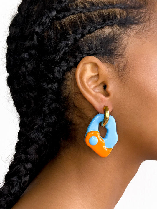 Yin Yang blue orange gold earring (pair)